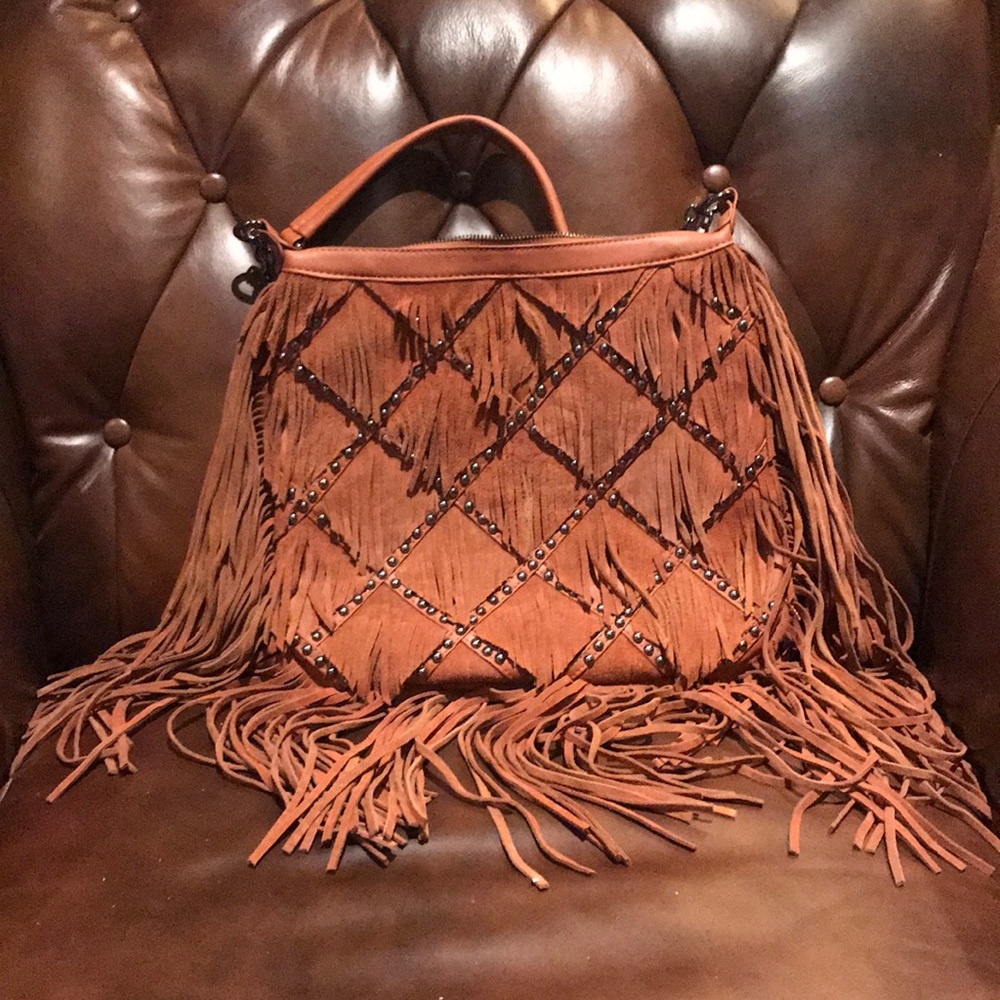 Leather suede fringe bag